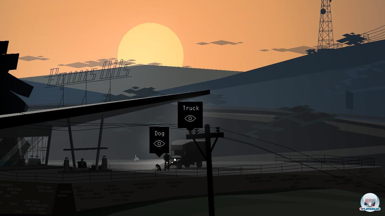 Ein Truck wummert, Grillen zirpen: Das Spiel beginnt an einer Tankstelle an einem Highway.