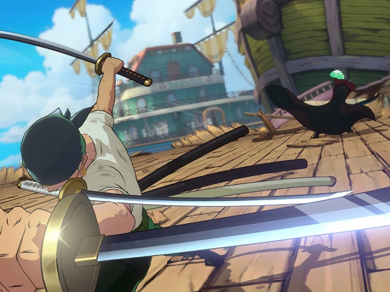 Der Kampf von Zorro gegen Falkenauge in One Piece: Project Fighter.