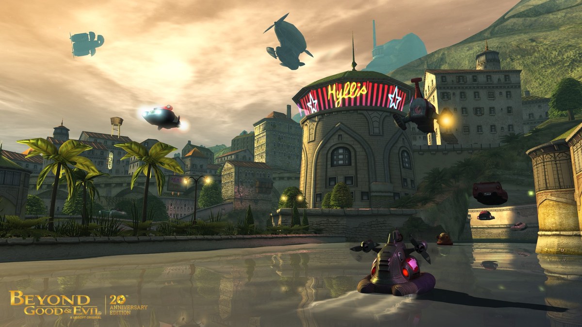 Screenshot von Beyond Good & Evil mit Jade's Hovercraft-Boot auf dem Planeten Hyllis