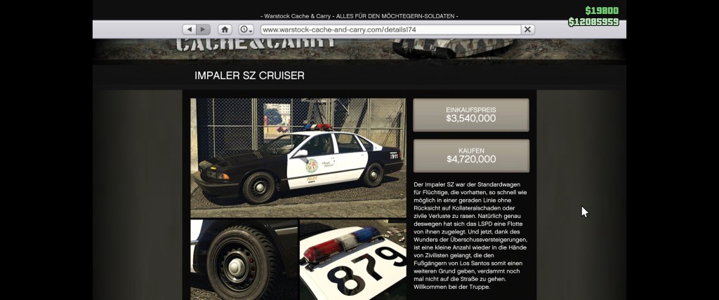 Ein weiteres Polizeiauto für alle Möchtegern-Gesetzeshüter in GTA Online: Der Impaler SZ Cruiser.