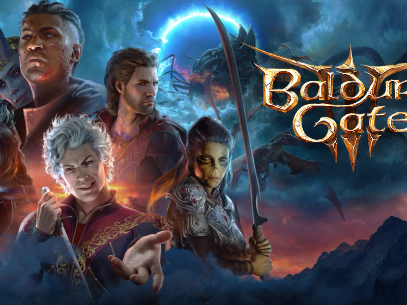 Im Bild: Die ikonische Cover-Grafik des Rollenspiels Baldur's Gate 3 von Larian Studios - darüber befindet sich der markante Schriftzug.