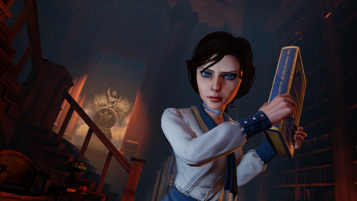 Bild zu BioShock Infinite: weiblicher Charakter mit Buch in der Hand