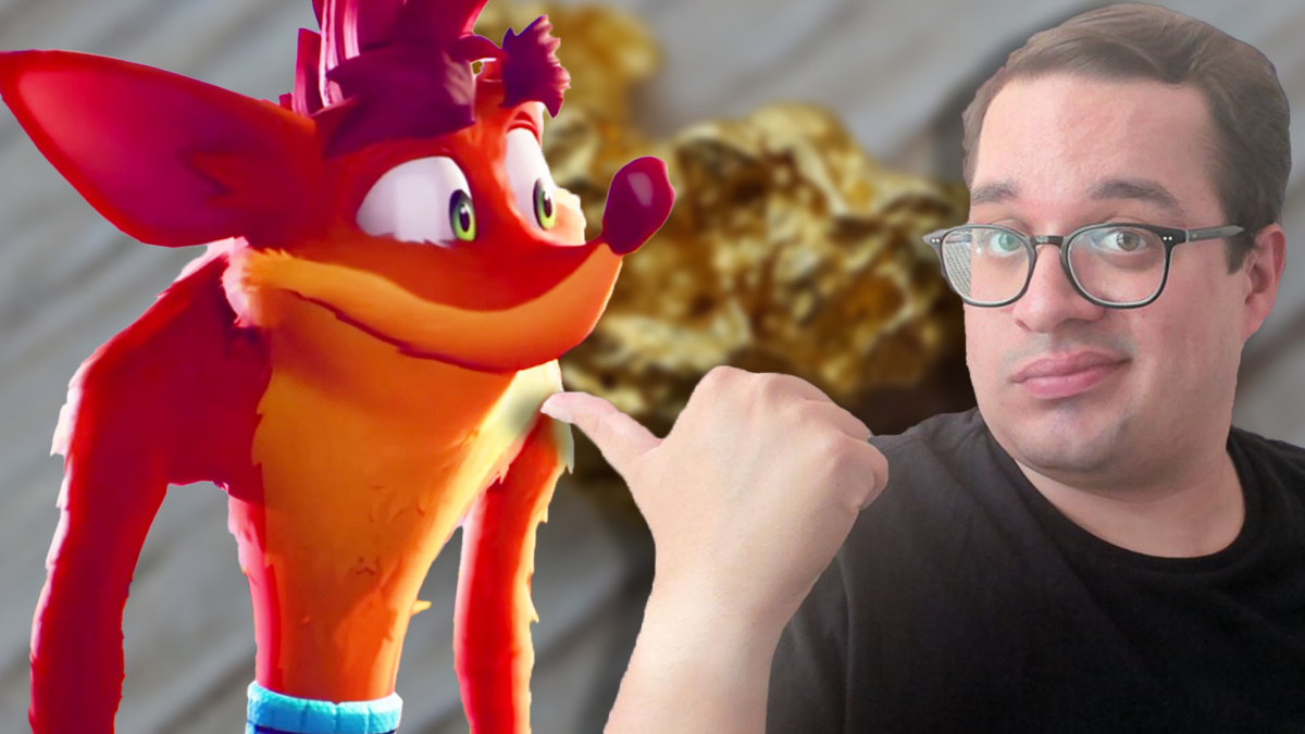 Im Bild: Crash Bandicoot, flauschiger Held der gleichnamigen Videospielreihe - und ein 4P-Redakteur.