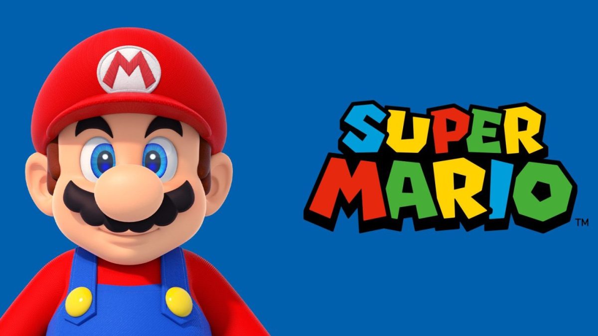 Videospielcharakter Mario neben dem Schriftzug "Super Mario"