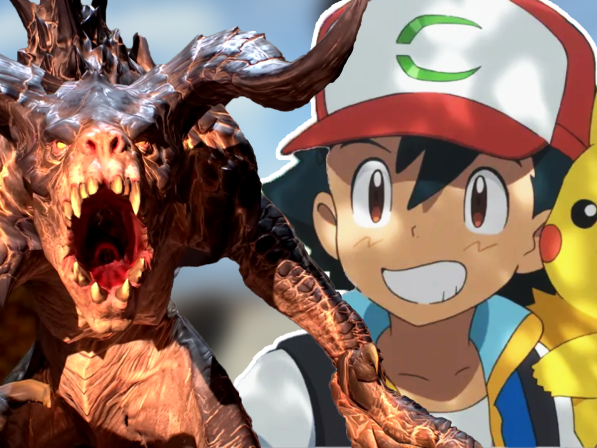 Im Bild: Der Held Ash Ketchum mit seinem Pokémon Pikachu, daneben das Monster Todeskralle aus den Fallout-Spielen von Bethesda.