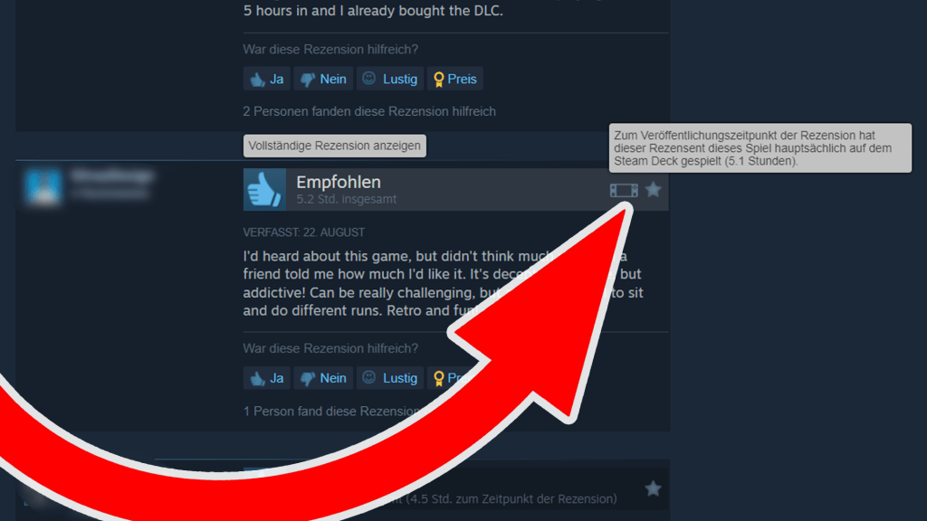 Screenshot einer Nutzer-Rezension zu einem Videospiel auf der Plattform Steam