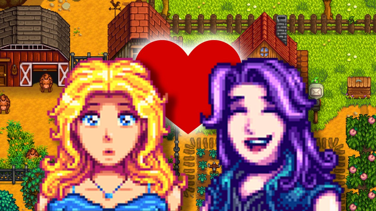 Charaktere Hayley und Abigail aus Stardew Valley mit einem roten Herz