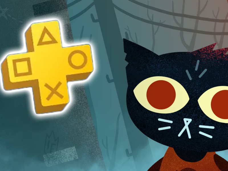 Screenshot aus Night in the Woods, kombiniert mit dem Logo von PS Plus.