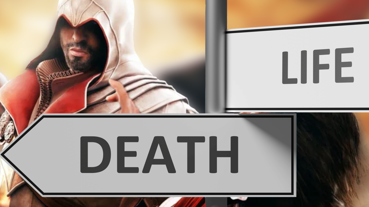 Eine Bildmontage, in deren Zentrum der Held Ezio Auditore da Firenze aus den Assassin's Creed-Spielen steht.