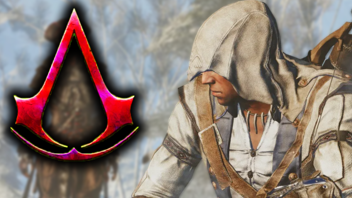 Eine Bildmontage, mit einem Helden aus dem Videospiel Assassin's Creed 3: Liberation - Remastered im Zentrum des Bildes.