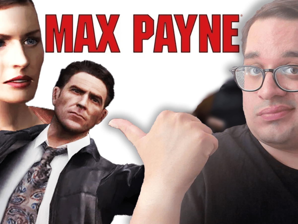 Eine Bildmontage, die Mona Sax und Max Payne aus dem Computerspiel Max Payne 2: The Fall of Max Payne zeigt - und einen verwirrten Redakteur.