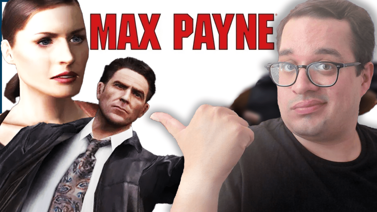 Eine Bildmontage, die Mona Sax und Max Payne aus dem Computerspiel Max Payne 2: The Fall of Max Payne zeigt - und einen verwirrten Redakteur.