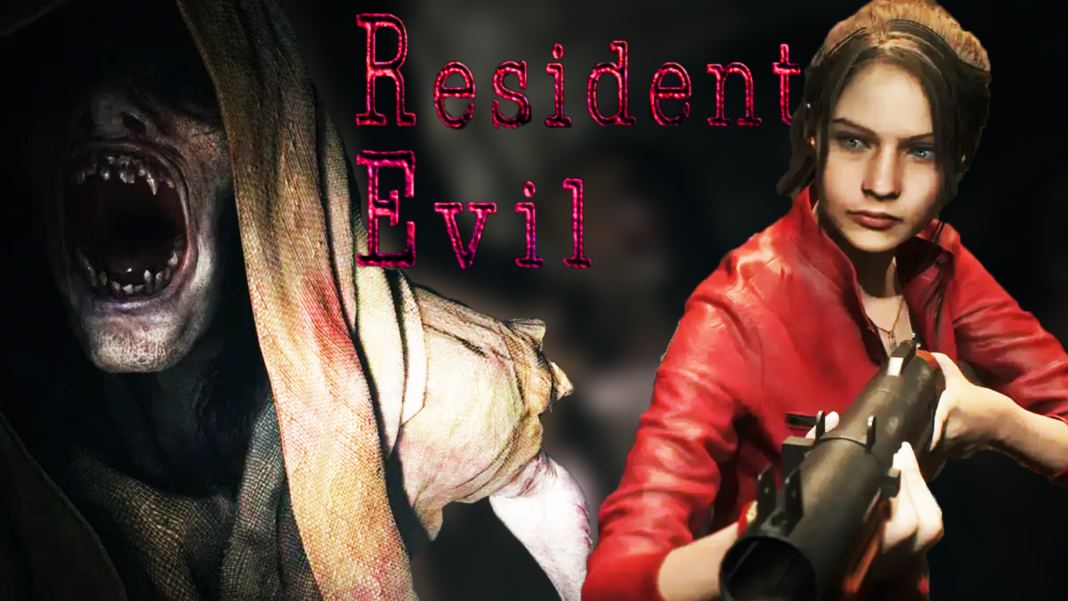 Eine Bildmontage, die den fiktionalen Charakter Claire Redfield aus den Resident Evil-Spielen zeigt - und die untoten Gegner aus Resident Evil 8.