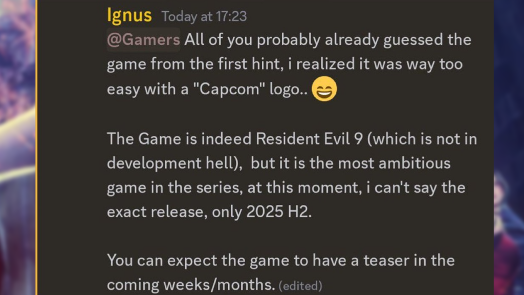 Screenshot aus dem Discord-Kanal des Resident Evil-Insiders Lunatic Ignus.