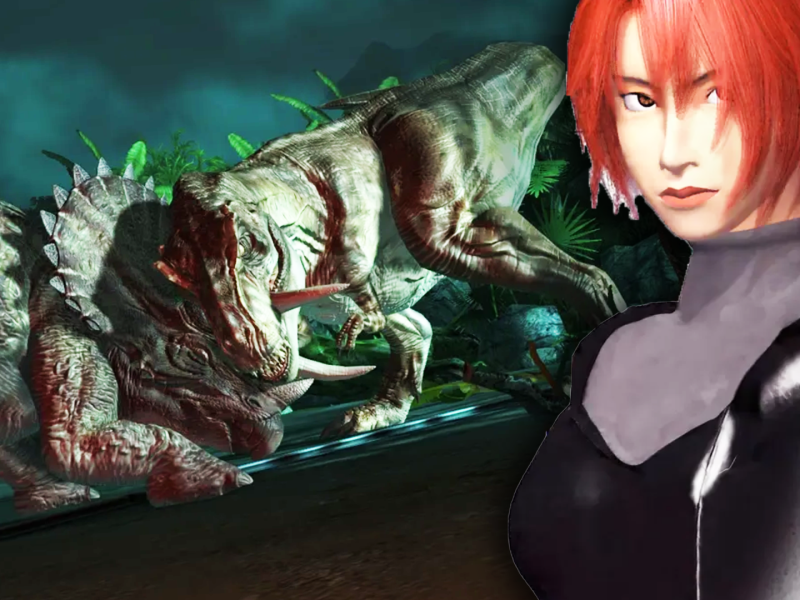 Eine Bildmontage, die Regina aus Dino Crisis zeigt und Roberta Rex aus Jurassic Park und World.