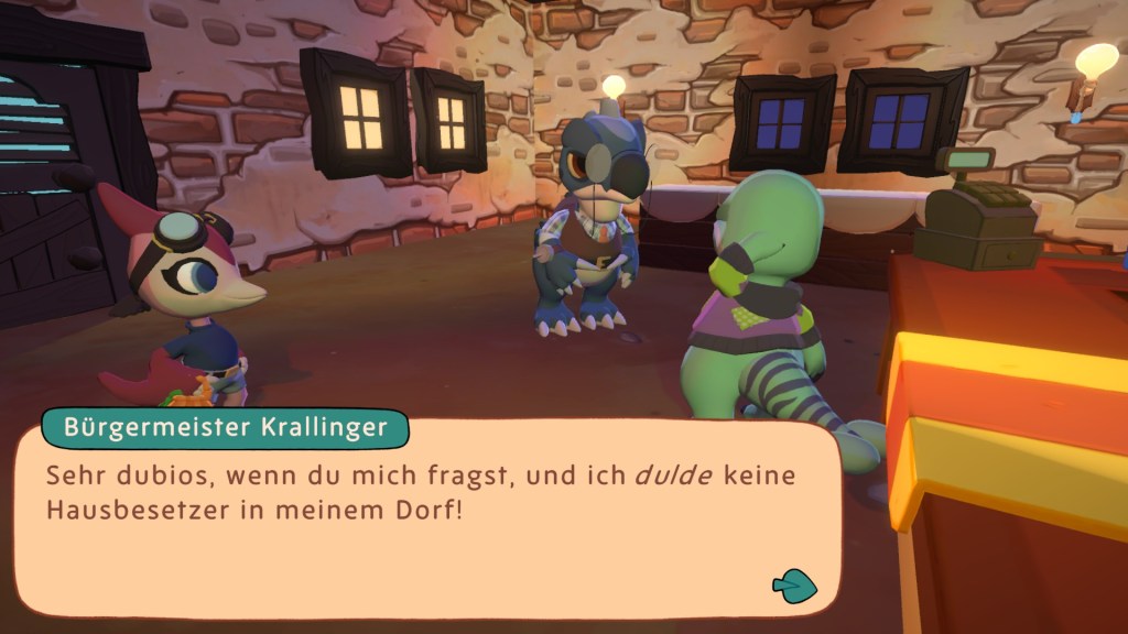 Dialog mit Bürgermeister Krallinger im Spiel Amber Isle