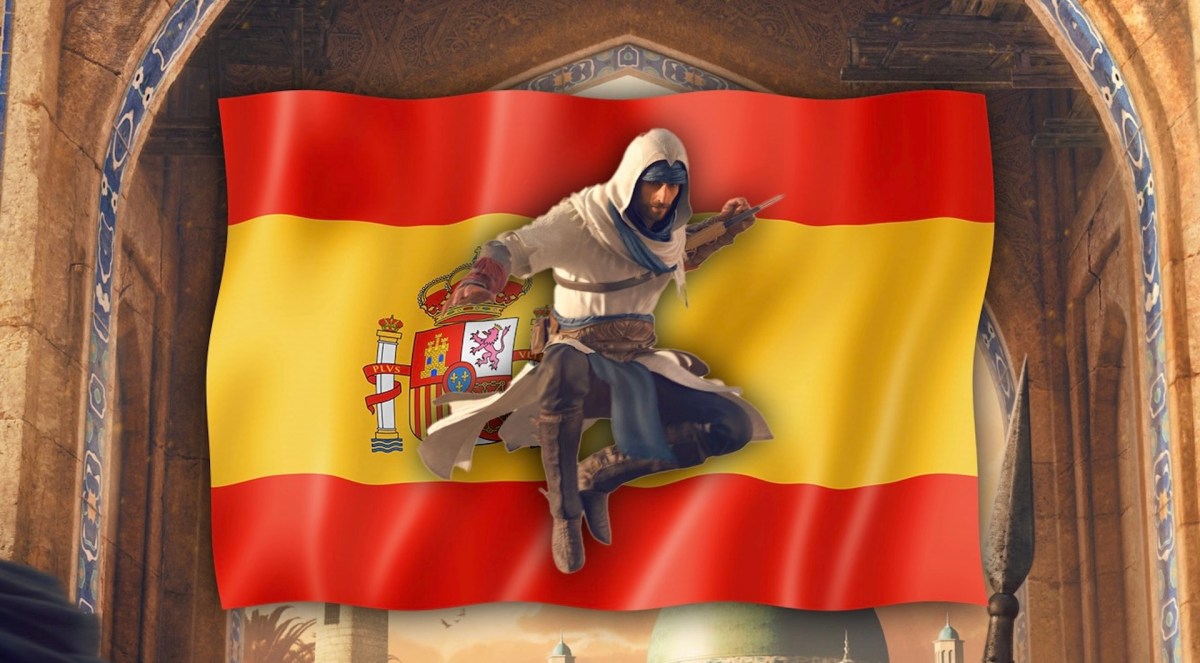 Der Attentäter Basim aus Assassin's Creed Mirage vor der spanischen Flagge.