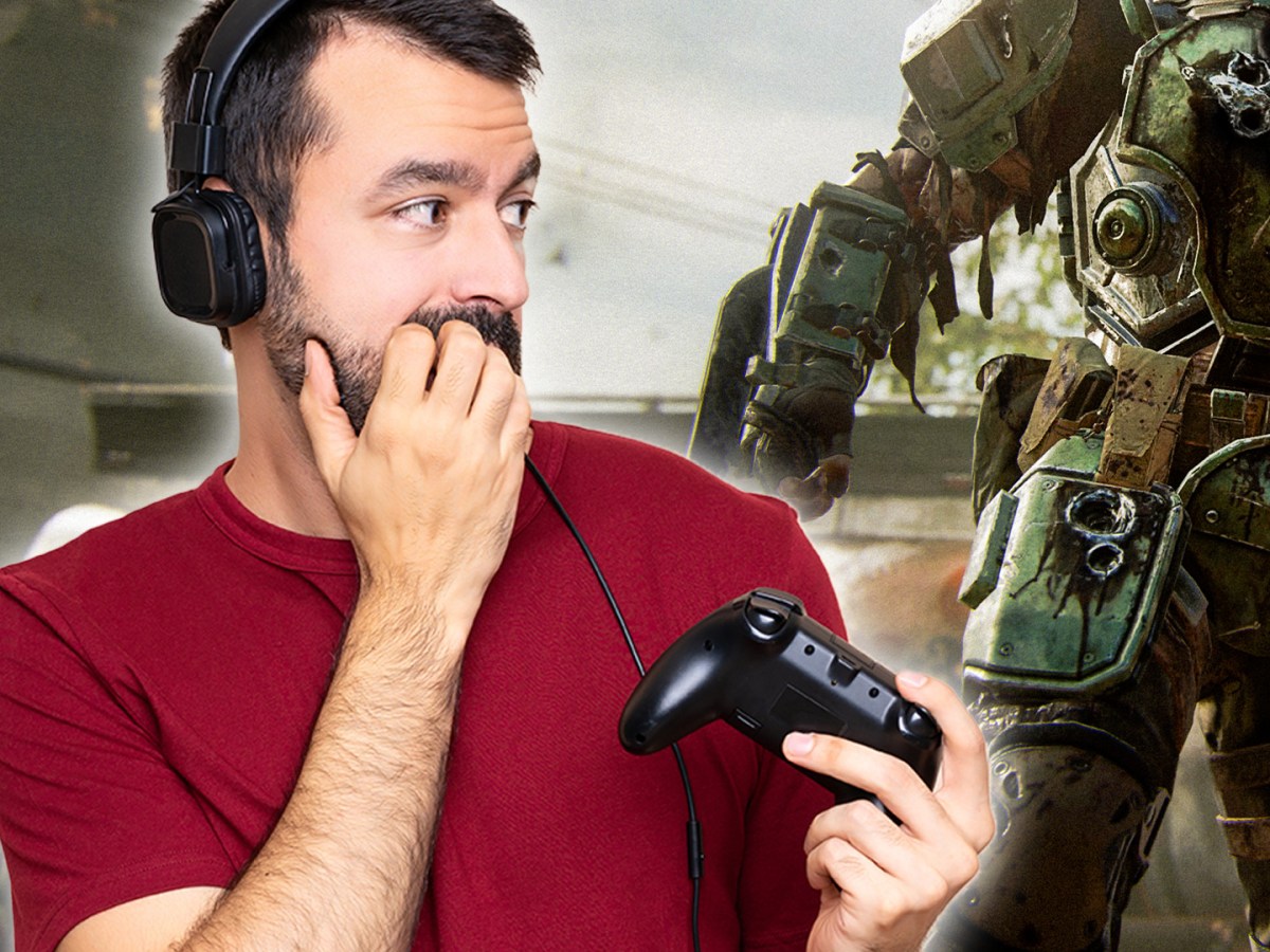 Nervöser Mann mit Controller und Headset vor Call of Duty: Black Ops 6 Screenshot