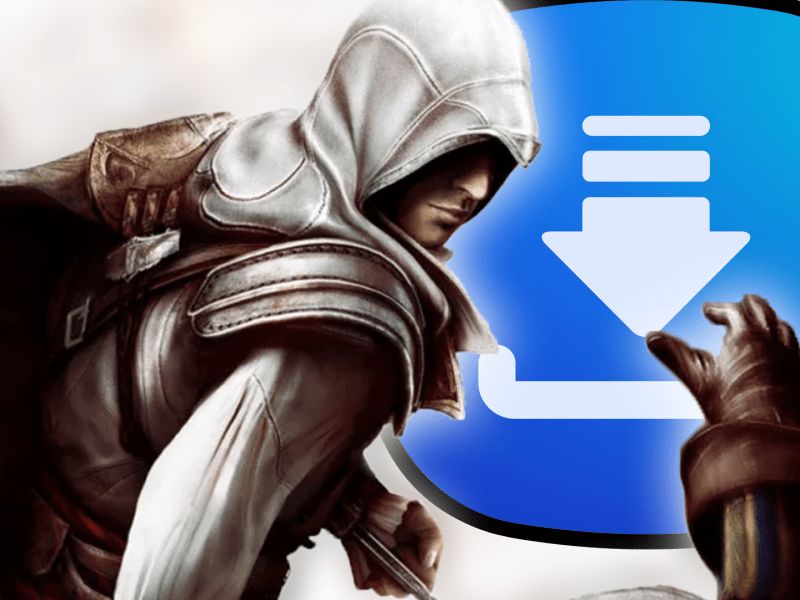 Eine Bildmontage, die einen männlich gelesenen Charakter aus Assassin's Creed 2 zeigt.