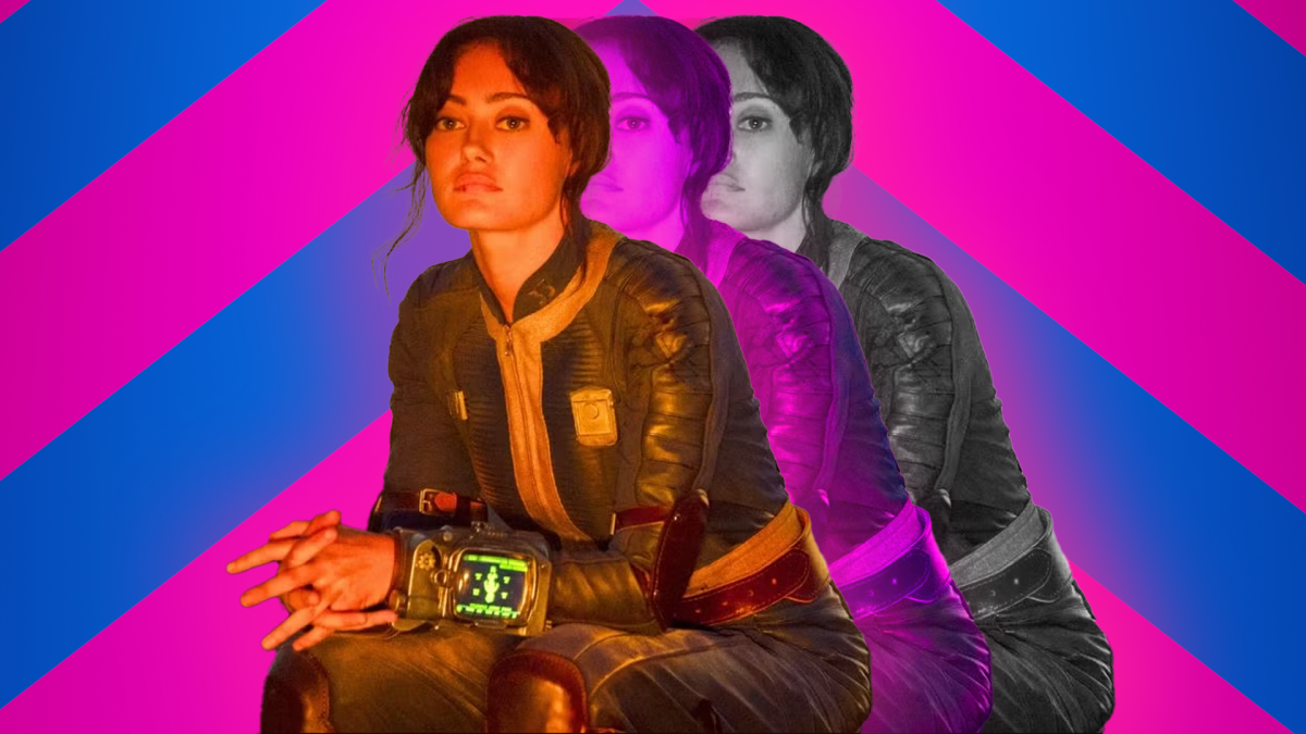 Eine Bildmontage, welche die Schauspielerin Ella Purnell aus der Fallout-Serie in dreifacher Ausführung zeigt.