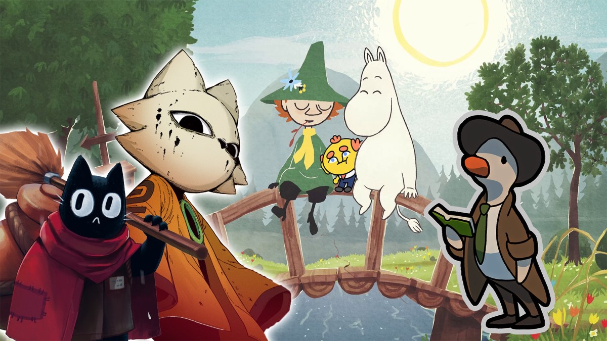 Verschiedene Charaktere aus Indie Games sitzen zusammen auf einer Brücke.