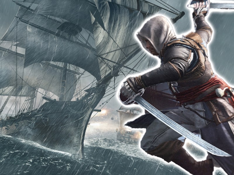 Screenshot aus Assassin's Creed 4: Black Flag mit Kenway im Vordergrund.