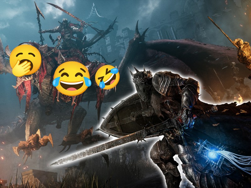 Ein Screenshot aus Lords of the Fallen mit zwei lachenden und einem gähnenden Emoji.