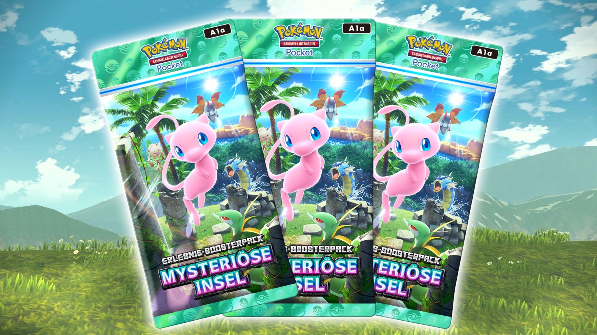 Ein Artwork von Pokémon TCG Pocket mitsamt drei Boostern.