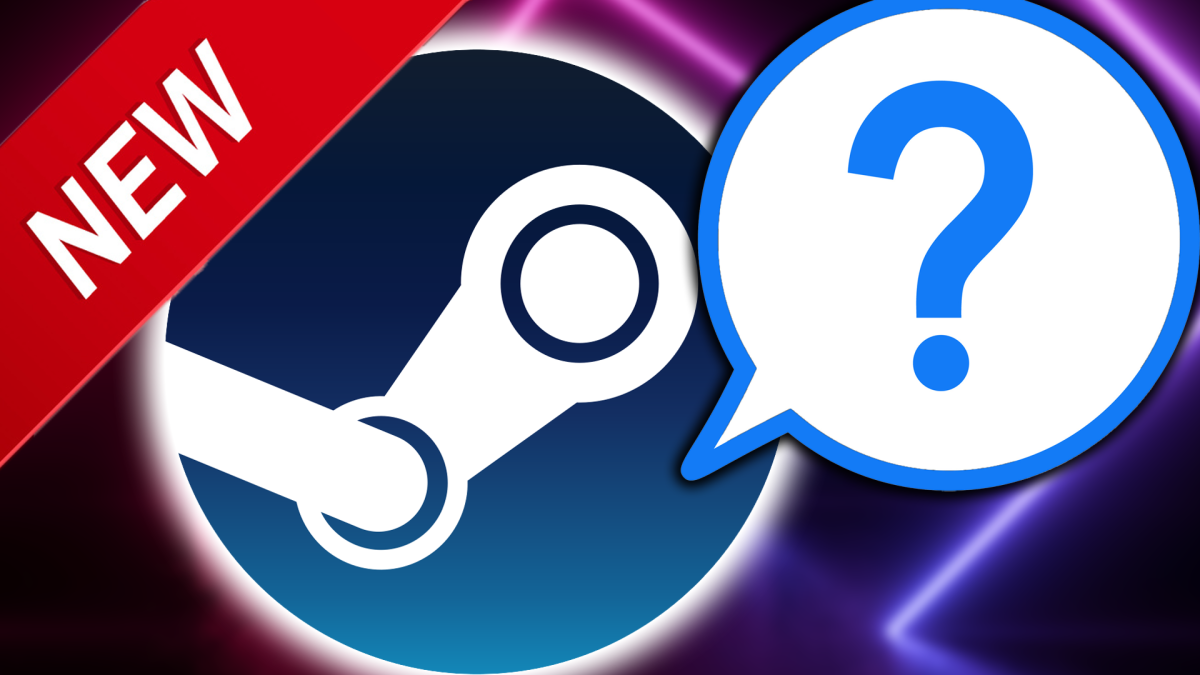 Eine Bildmontage, bestehend aus dem Steam-Logo, einem großen Fragezeichen und einem News-Wimpel.