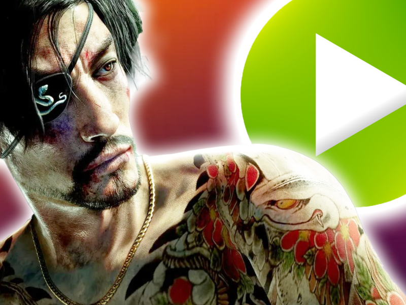 Eine Bildmontage, die den männlich gelesenen Protagonisten aus Like a Dragon: Pirate Yakuza in Hawaii zeigt.