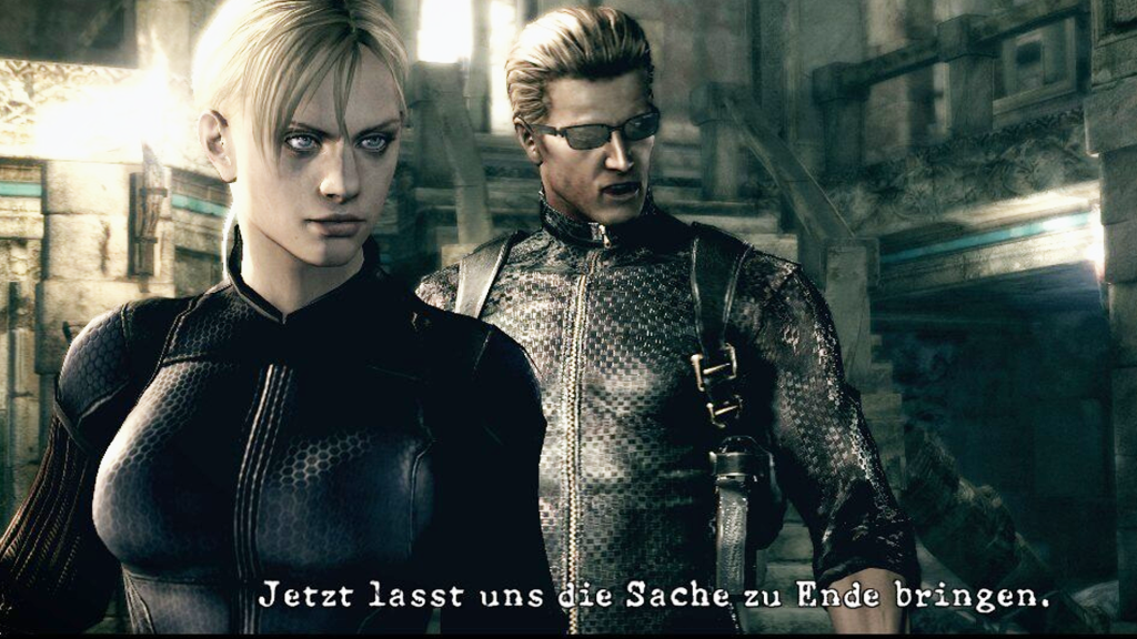 Ein Screenshot aus dem Spiel Resident Evil 5, welches Albert Wesker und Jill Valentine zeigt.