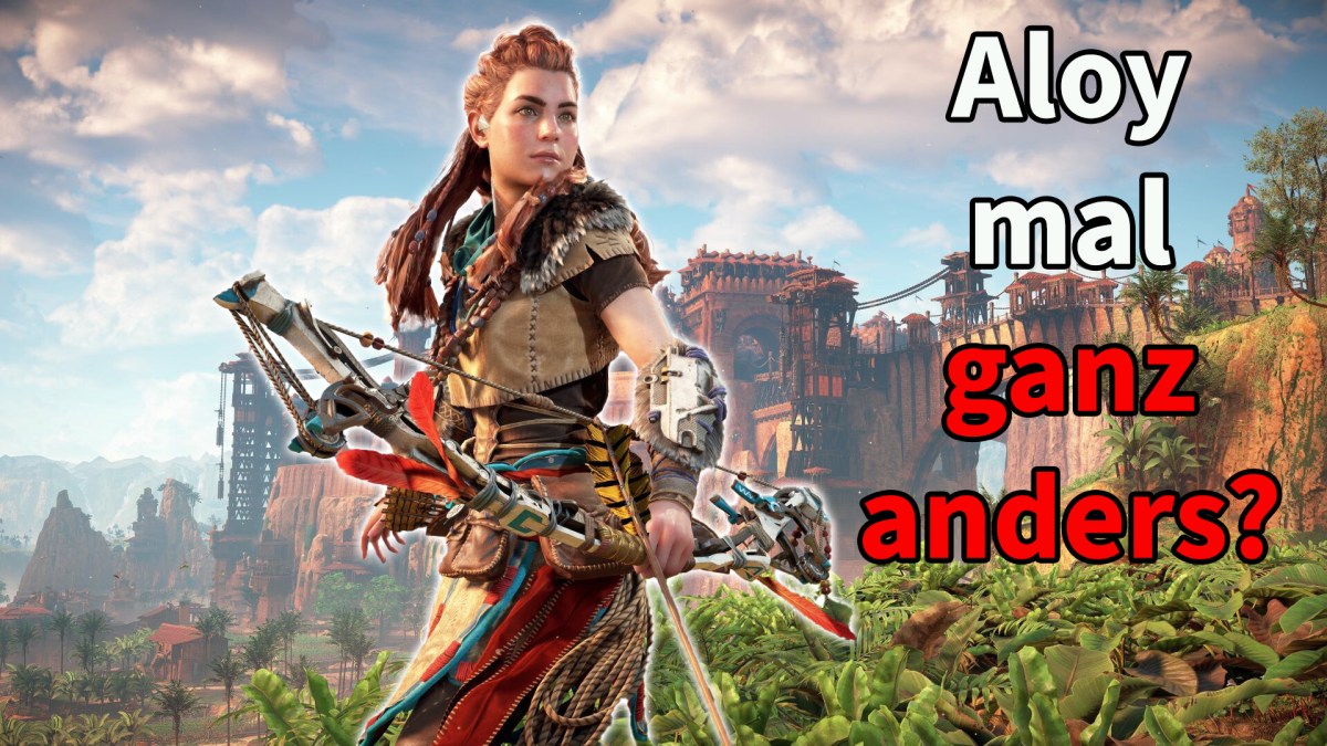 Ein Screenshot aus Horizon Zero Dawn mit Schriftzug darauf.