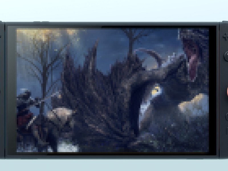 Bild von der Nintendo Switch 2 mit einem Ausschnitt von Elden Ring. Montage.
