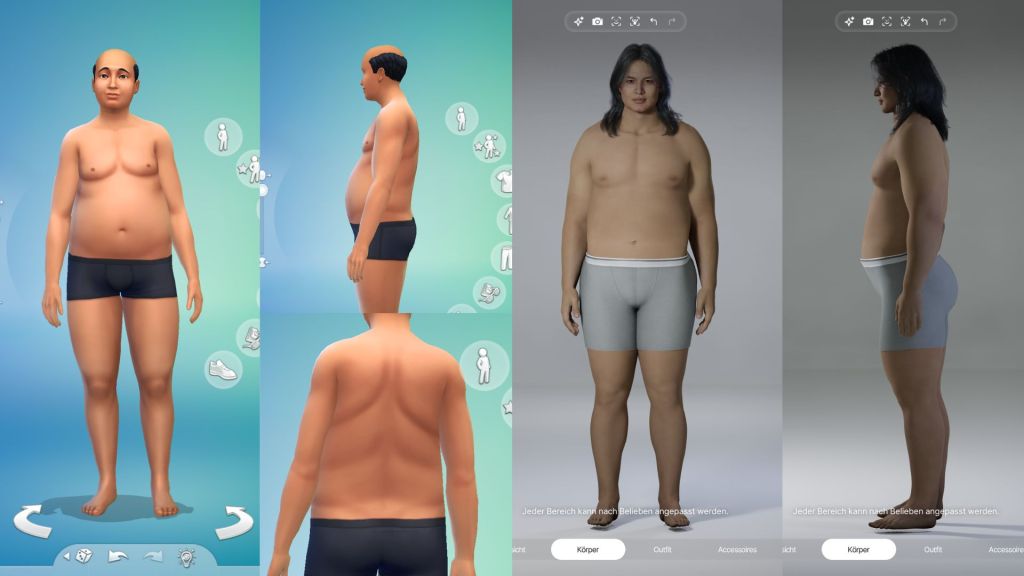 Screenshots von Sims4 und InZOI Charaktereditor