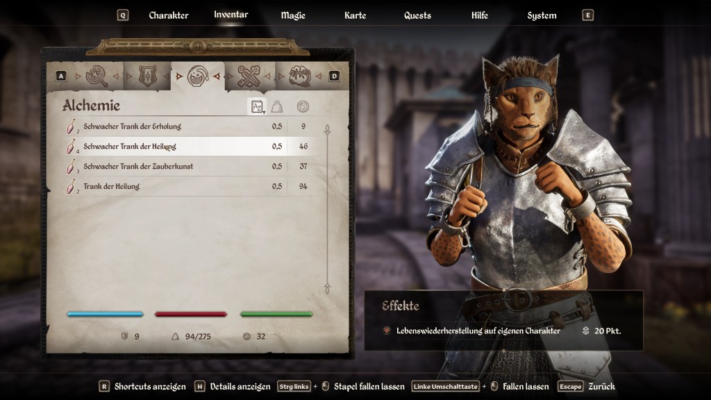 Screenshot aus dem Inventar-Menü von Elder Scrolls Oblivion Remastered.