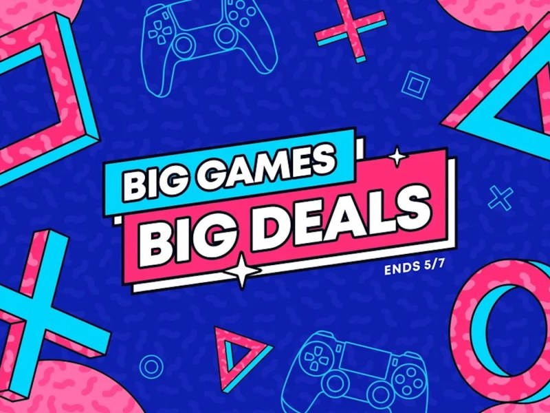 Ein blau-pinkes Bild mit dem Schriftzug Big Games, Big Deals.