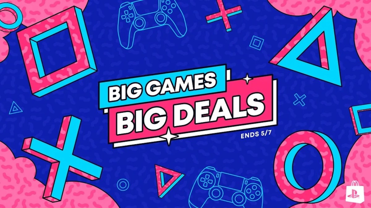 Ein blau-pinkes Bild mit dem Schriftzug Big Games, Big Deals.