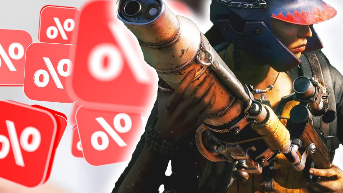Eine Bildmontage, die Rabattzeichen zeigt und einen Charakter aus Far Cry 7.