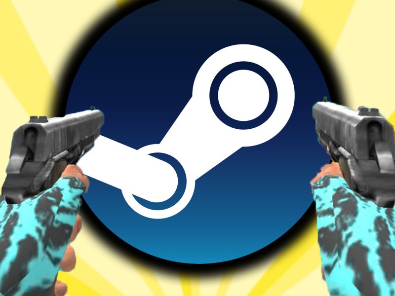 Eine Bildmontage, die das Steam-Logo und zwei Handfeuerwaffen zeigt.