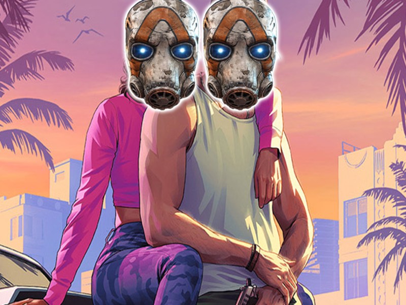 Artwork von GTA 6 versehen mit den Psycho-Masken von Borderlands 4.