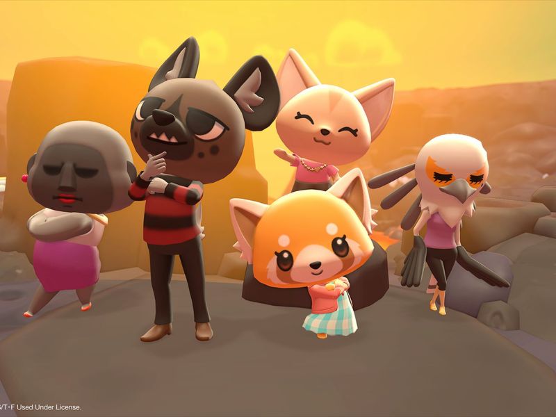 Retsukos Arbeitskollegen besuchen die kleine Pandadame auf Hello Kitty Island Adventure