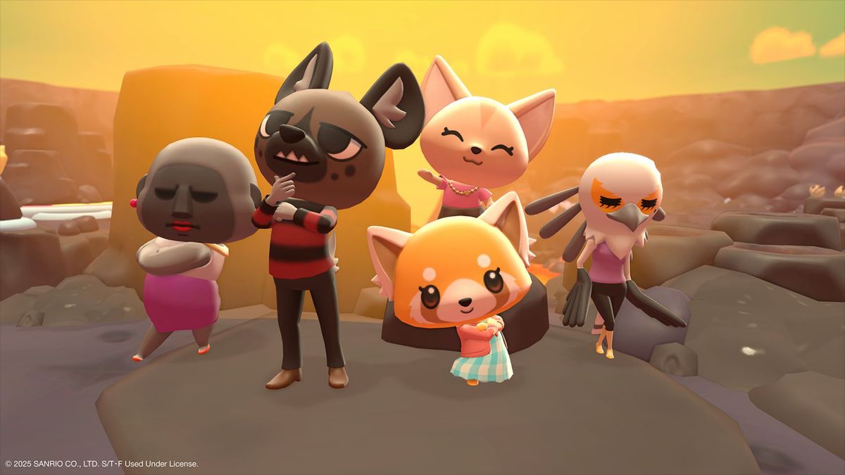 Retsukos Arbeitskollegen besuchen die kleine Pandadame auf Hello Kitty Island Adventure