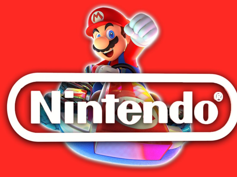 Das Logo von Nintendo samt Mario im Kart.