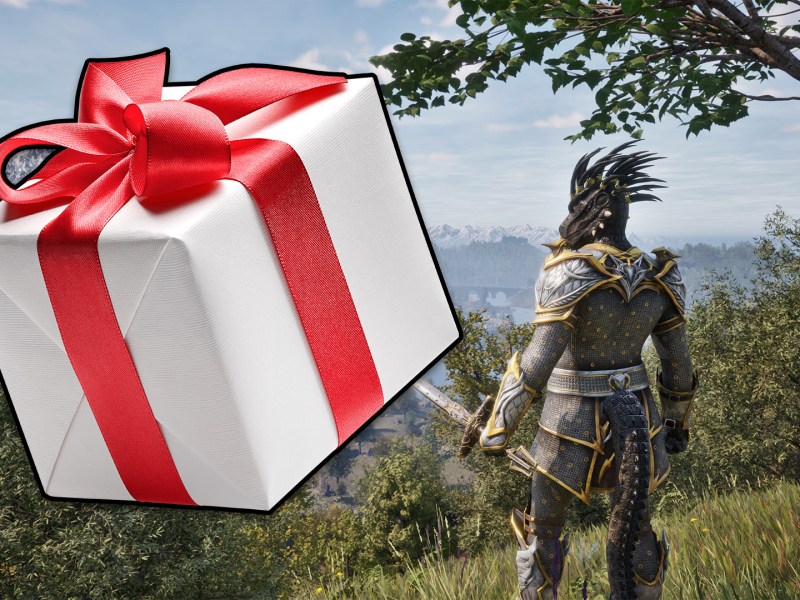 Ein Screenshot aus dem Oblivion-Remaster mit einem Geschenk.