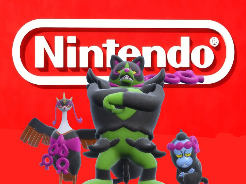 Pokémon aus DLC Schatz von Zone Null zu Karmesin und Purpur vor dem Nintnedo-Logo