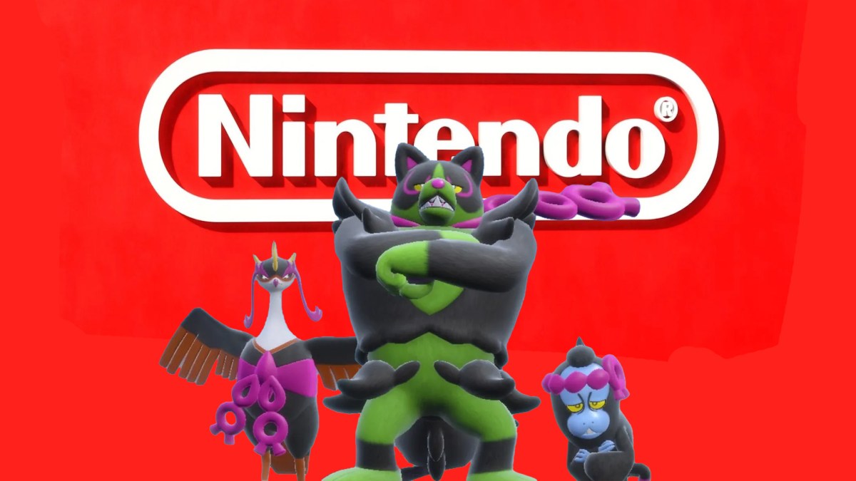 Pokémon aus DLC Schatz von Zone Null zu Karmesin und Purpur vor dem Nintnedo-Logo