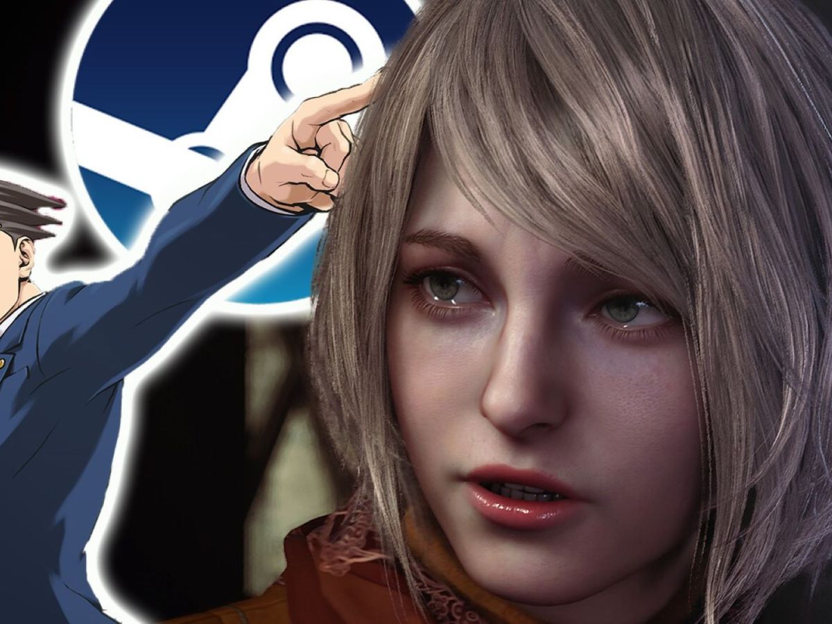 Bildmontage aus Phoenix Wright: Ace Attorney und Resident Evil 4 mit Steam Logo