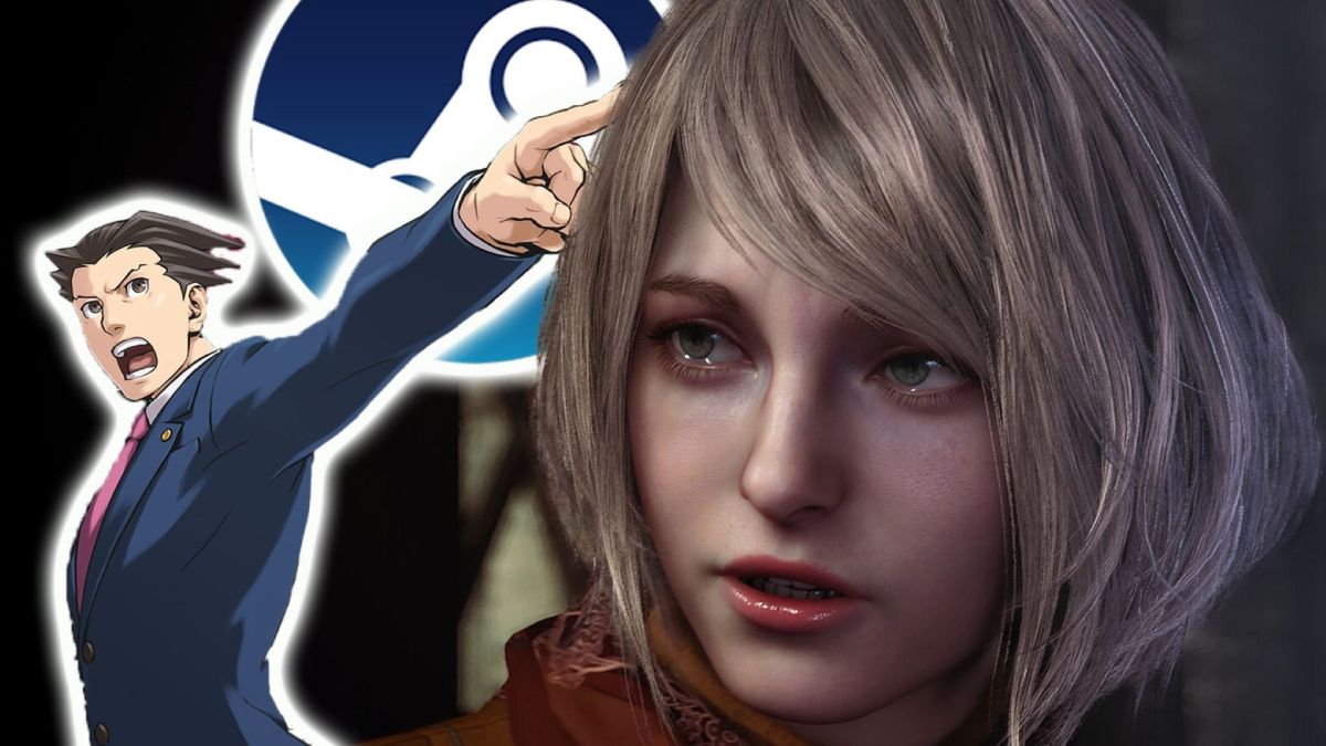 Bildmontage aus Phoenix Wright: Ace Attorney und Resident Evil 4 mit Steam Logo