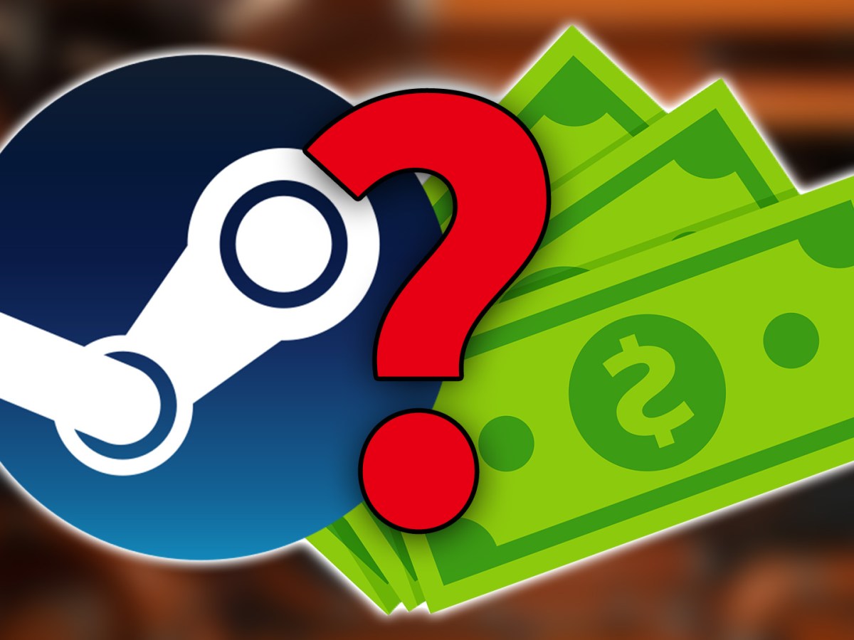 Das Steam Logo, ein Fragezeichen und ein paar Geldscheine.