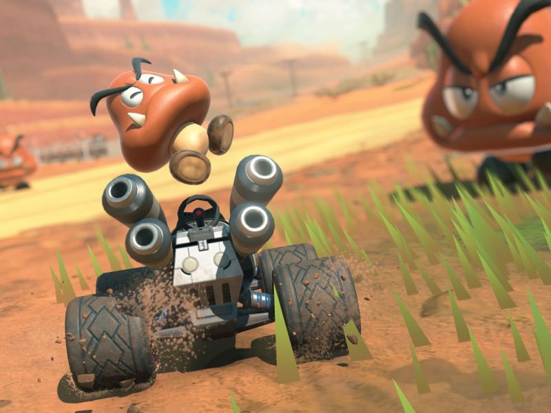 Mario Kart World auf der Switch 2: Endlich darf sich auch der Ur-Gegner Gumba ins Cockpit schwingen.